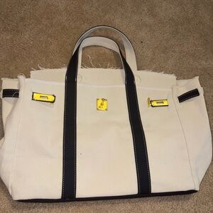 Canvas Tote Bag with Black Straps and Yellow Accents